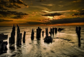 sunset, sea, ocean, rocks, water