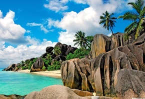 острова, природа, океан, джунгли, камни, красиво, пальмы, лето, рай