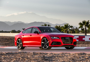 Audi, RS7, Ауди, суперкар, трасса, красный, красава, природа, пальмы, фон,  ...
