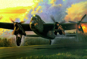Avro, Lancaster, британский тяжёлый четырёхмоторный бомбардировщик, рисунок, арт