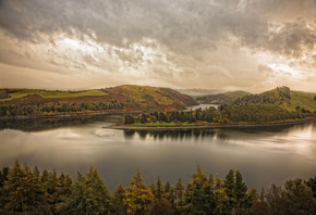 river, delta, hills, water, mountain