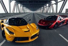 Ferrari, McLaren, суперкары, фото, мост, туман, дорога, спорткары, красивы