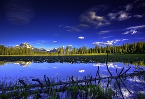 lake, mountain, tree, forest, water, sky, blue, beautiful