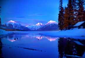 lake, mountain, tree, forest, water, sky, blue, beautiful