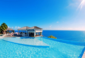 resort, ocean, sea, pool, blue