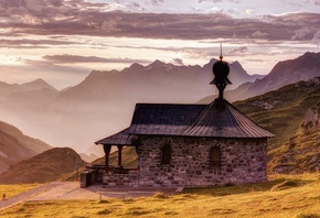 mountain, monastery, old, grass