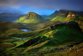 clouds, mountain, lagoon, water, green