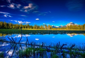 blue, water, lake, tree, mountain