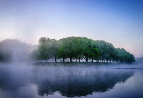 mist, lake, water, reflextion, mountain