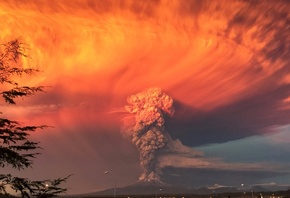 вулкан, Чили, Кальбуко, дым, извержение, красный