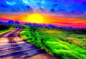 purple, clouds, sky, road