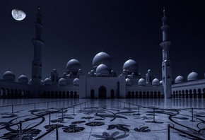 фото, ночь, мечеть, Абу-Даби, темный фон