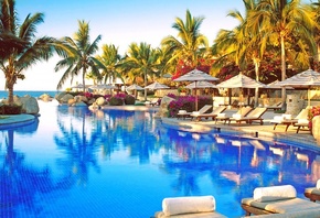 resort, ocean, sea, pool, blue, tropical