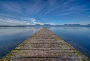 Lake Chiemsee, Bavaria, pier, mountains, horizon, infinity,  , , , , , 