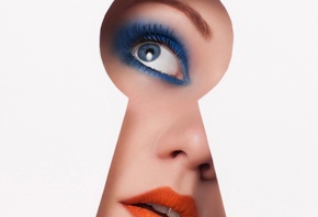 девушка, лицо, макияж, ресницы, тени, взгляд, губы, подглядывает девушка, лицо, макияж, ресницы, тени, взгляд, губы, подглядывает