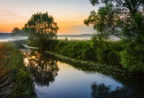 природа, река, рыбалка, утро, красиво, канал