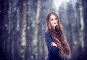 , girl, long haired, , brown haired, snow, 