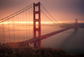природа, вечер, США, город, Сан Франциско, мост, красиво