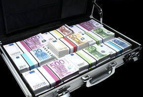 деньги, евро, банкноты, банкнота, купюра, пачка, пачки, валюта, чемодан, кейс, дипломат