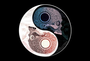 Yin Yang, символ, черепа, узор