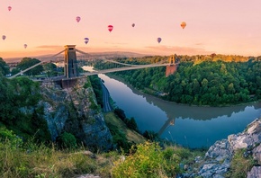 globos, river, bridge, sky