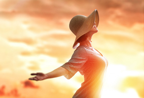 freedom, sunset, hat, woman