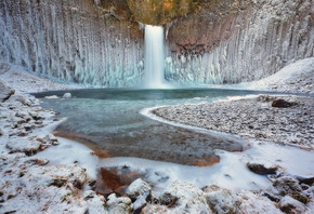 водопад, лед, зима, природа, лес, Abiqua Falls, Abiqua Creek, Scotts Mills, Oregon, USA