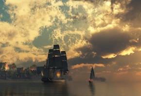 Пиратский, корабль, море, пират