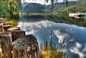 clouds, reflection, water, lake