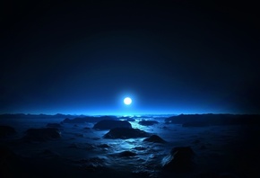 sea, moon, night, dark