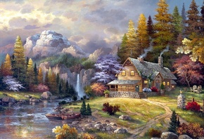 американские пейзажи, домик у гор, художник Джеймс Ли