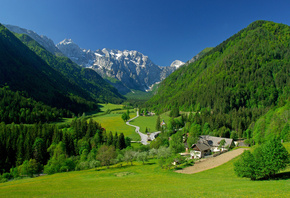 SPRING, Alpine Valley, Mountains, field, landscape, ВЕСНА, Альпийская долин ...