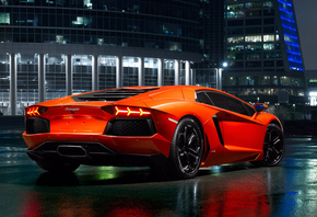 building, Lamborghini, back view, evening