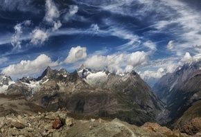 Mountains, sky, stones, switzerland, Zermatt, clouds