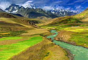 nature, mountain, river, fine, green