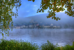 river, Germany, Ellenz-Poltersdorf, leaves, branch, grass