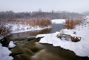 cold, winter, river, snow