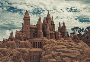  , , , sand castle, sand, clouds, 