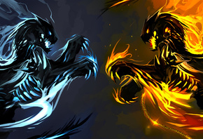 fire and ice, ����� � ���, art, dragon
