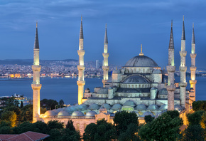 Турция, мечеть султанахмет, город, вечер, Istanbul, Стамбул, Turkey, красиво, Mosque