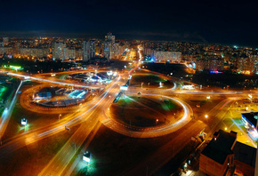 киев, ночной город, проспект, бажана