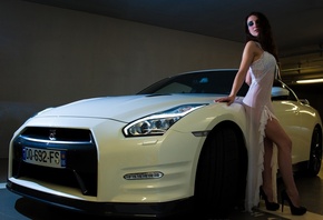 Nissan GT-R, Supercar, machine, Car, girl, pose