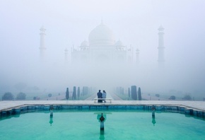 Тадж-Махал, Индия, город, туман, пара, фото, позитив