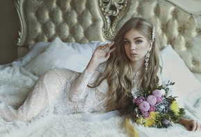 девушка, блондинка, Арина, белое, ажурное платье, букет цветов, by Ахтямова Маргарита