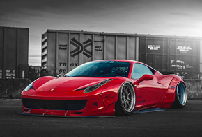red, Ferrari, феррари, суперкар, фото, тюнинг, серый фон