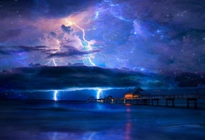 tropical, thunderstorm, sea, water, clouds