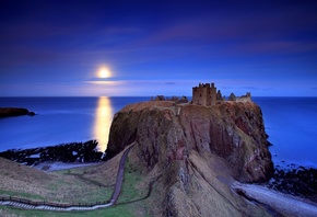 dunnottar, castle, moon, sky