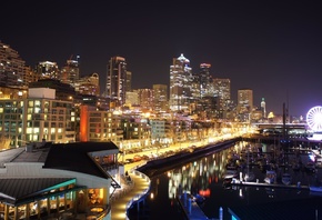 Seattle, beach, night, shot, city, ferris, wheel, , , 