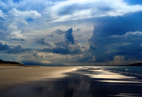 sea, Pacific, Ocean, mountains, evening, clouds, sky, beach, reflection, na ...