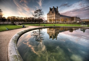 garden, water, castle, bench